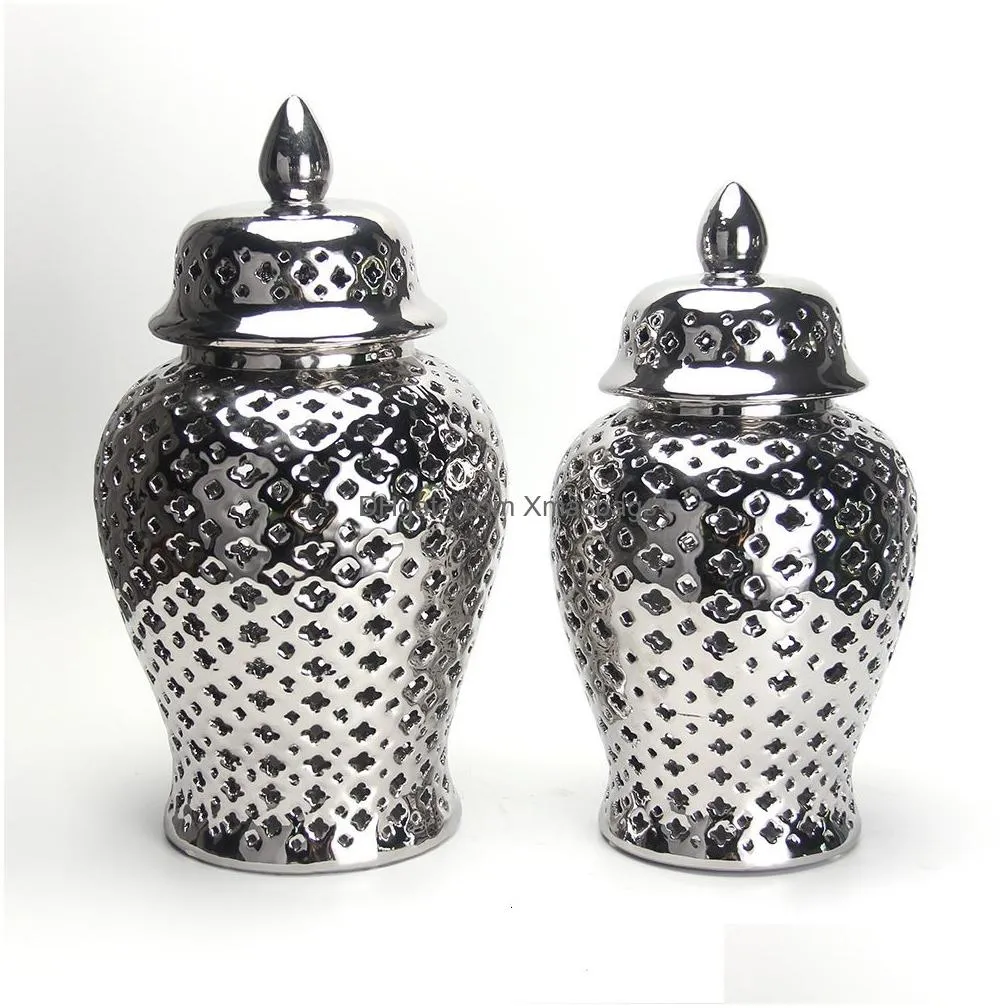 vases european style modern model room soft decoration silver hollow general jar sales office entrance general jar decoration 231114