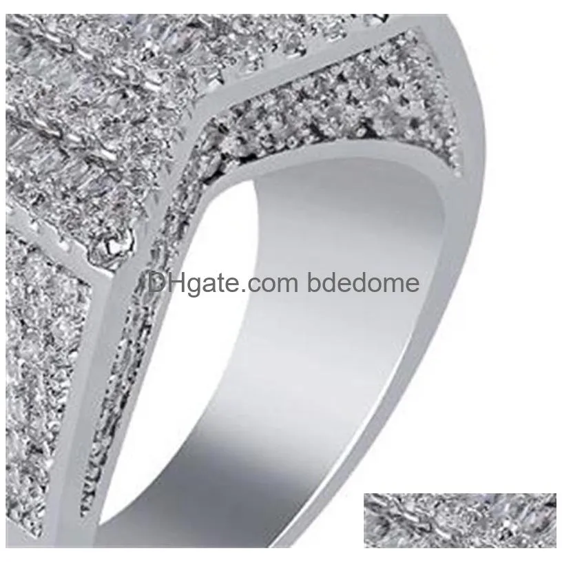 Cluster Rings Iced Out Star Rings For Men Luxury Designer Mens Diamond Stars Ring Copper Zircon 18K Gold Plated Wedding Engagement Je Dh9Qd