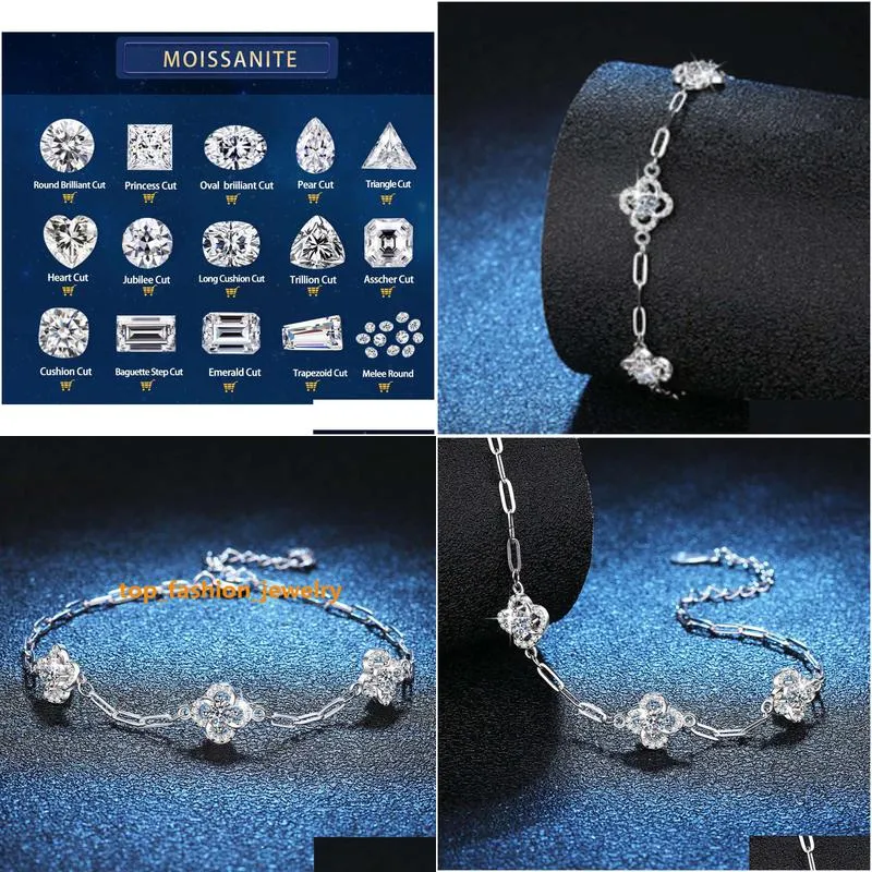  selling sterling silver four-leaf clover d vvs 0.6ct moissanite sterling silver adjustable bracelet for women jewelry