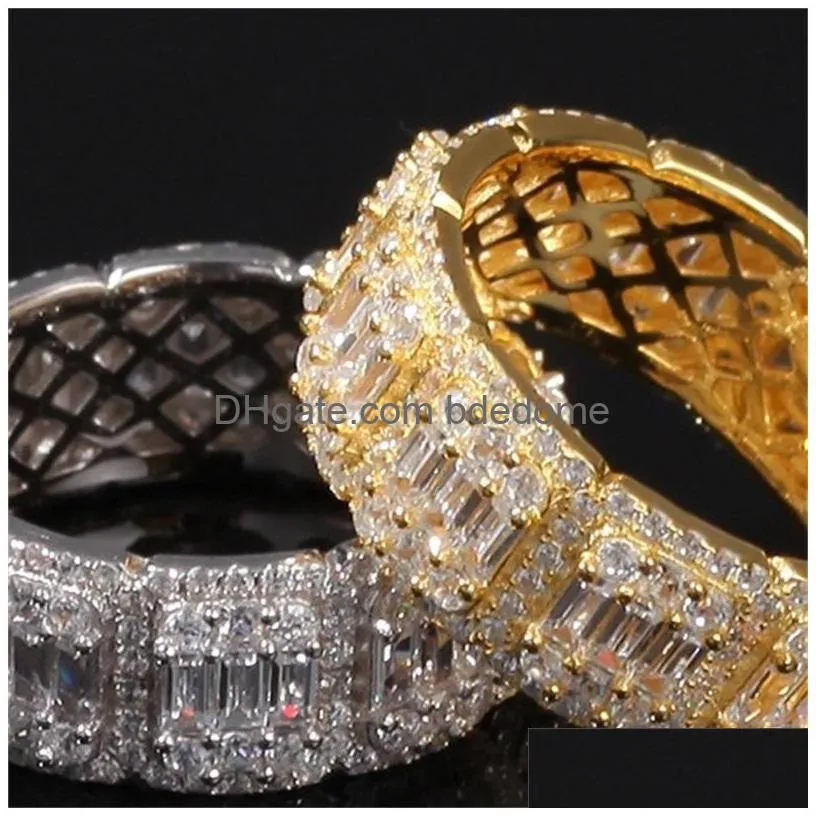 With Side Stones Iced Out Diamond Ring Luxury Designer Jewelry 8Mm Mens Rings Fashion Hip Hop Bling Gold Wedding Engagement Love Bagu Dhjb8