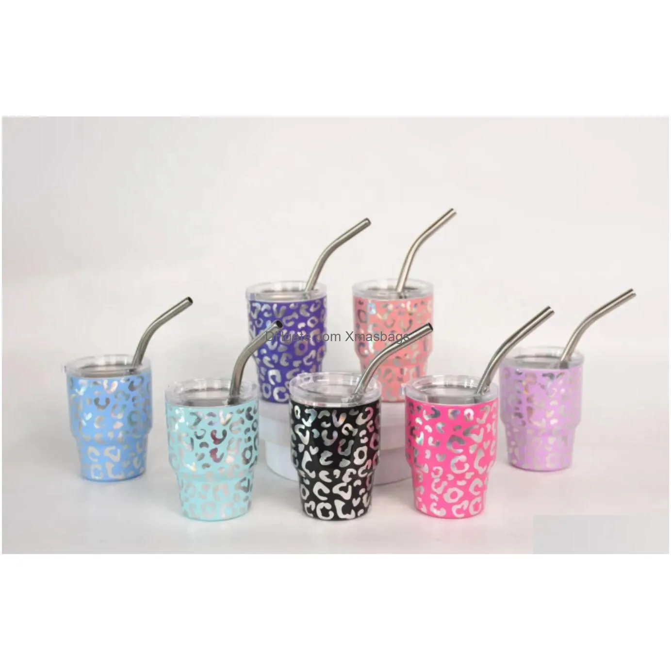 leopard design cute mini mugs 2oz 3oz s glass custom logo mini tumbler with metal straw