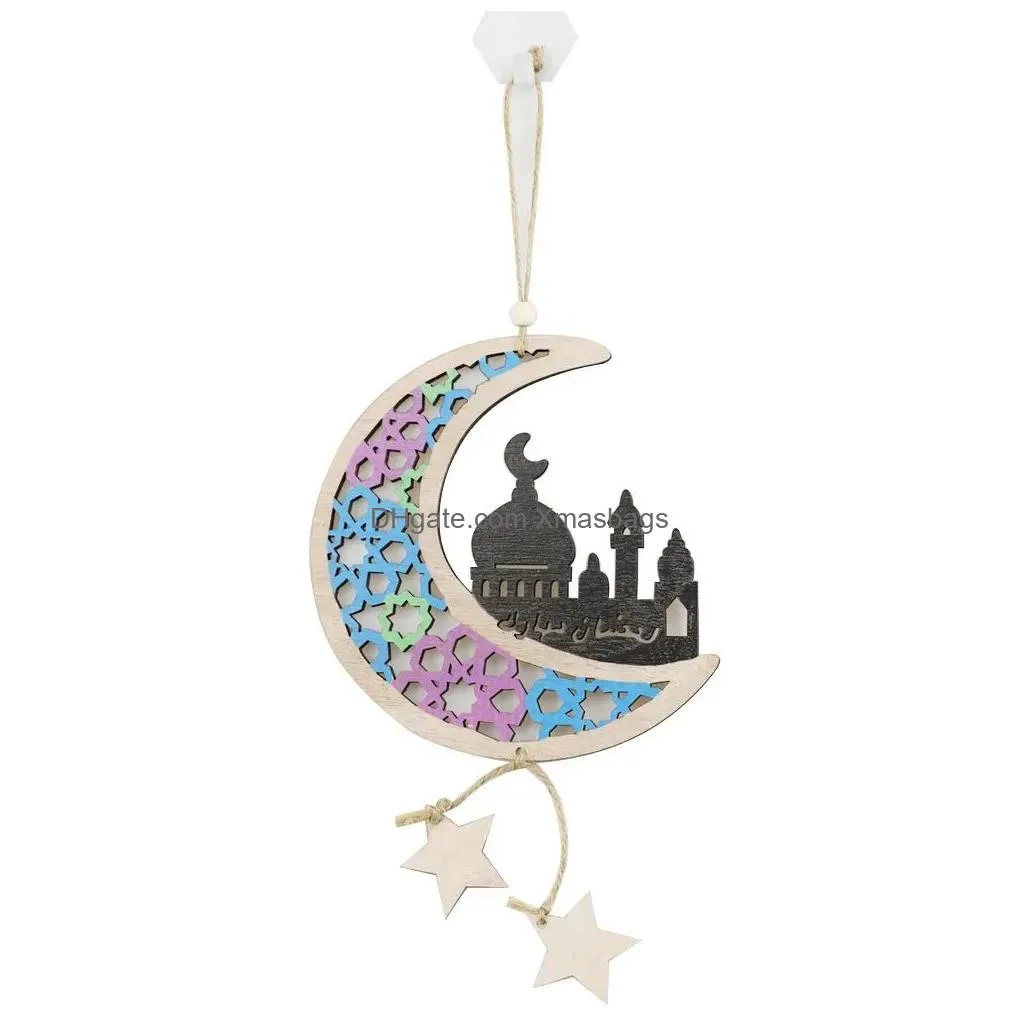 party wooden ornaments ramadan kareem islamic muslim party moon shaped hanging plaque sign 11.23
