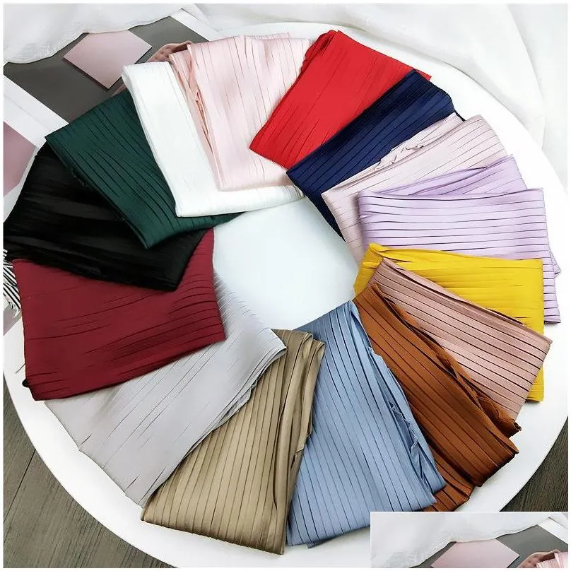 Scarves Womens Retro Square Scarf Fashion Silk Pleated Head Hair Neck Solid Color Satin Neckerchief Scarves 3451 Q2 Drop Delivery Fash Dhl9B