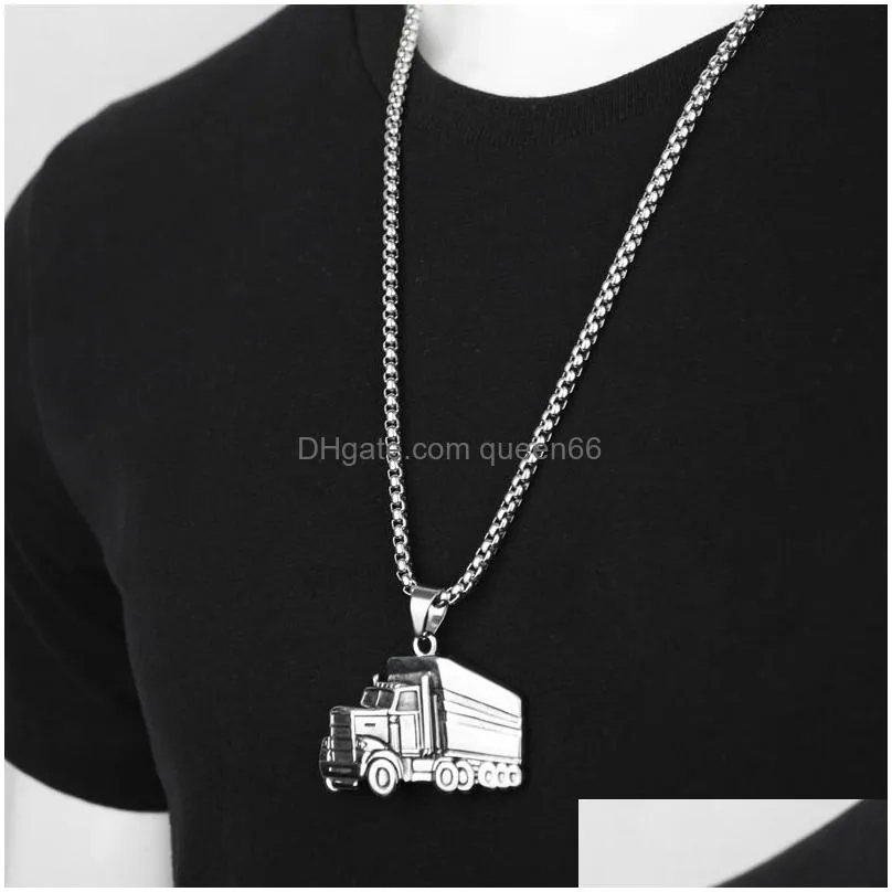 Pendant Necklaces Lucky Rune Big Trucks Pendants Necklace For Men Women Hip Hop Stainless Steel Chain Jewelry2457426 Drop Delivery Jew Dhmc0