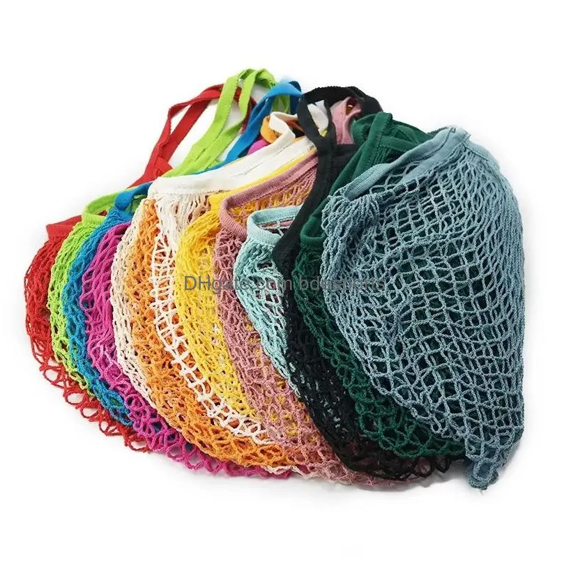 Storage Bags Cotton Mesh Net String Shop Bag Reusable Foldable Fruit Storage Handbag Totes Women Grocery Tote Fast Drop Delivery Home Dhdfc