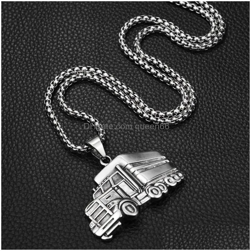 Pendant Necklaces Lucky Rune Big Trucks Pendants Necklace For Men Women Hip Hop Stainless Steel Chain Jewelry2457426 Drop Delivery Jew Dhmc0