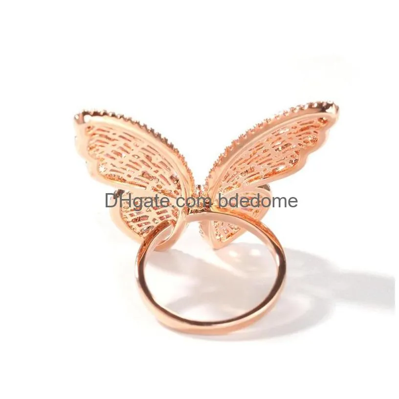 Cluster Rings Hip Hop Butterfly Resizable Ring For Men Women Rings Fashion Bling Cz Paved Jewelry Drop 1119 B3 Drop Delivery Jewelry Dh7Fs