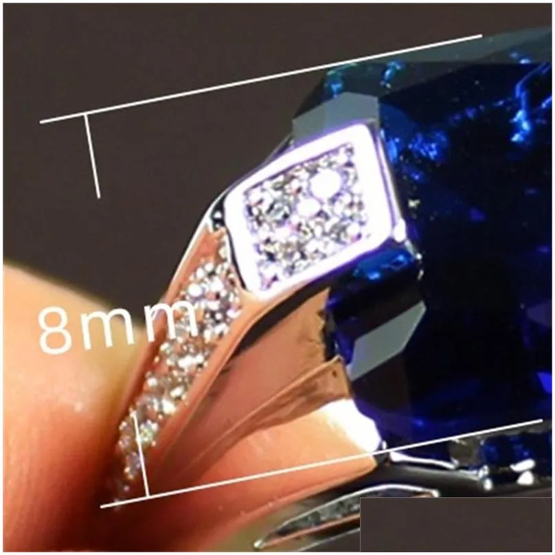 Three Stone Rings Delicate Male 925 Sier Rings For Women Cubic Zirconia Blue Stone Ring Men Index Finger Vintage Fine Jewelry 1357 Q2 Dhgau