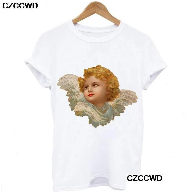 Women`S T-Shirt Cute Angel Baby Korean T Shirt T-Shirts Clothing Women Oversized Fiorucci Letter Print Fun Harajuku O-Neck Loose Tops Dhous