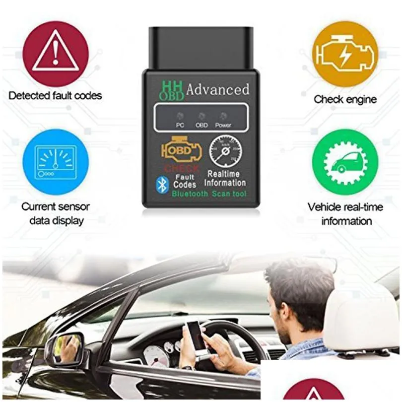 Diagnostic Tools Bluetooth Car Scanner Tool Obd Elm327 V2.1 Advanced Mobdii Obd2 Adapter Bus Check Engine Diagnostic Code Reader Drop Dhrq2