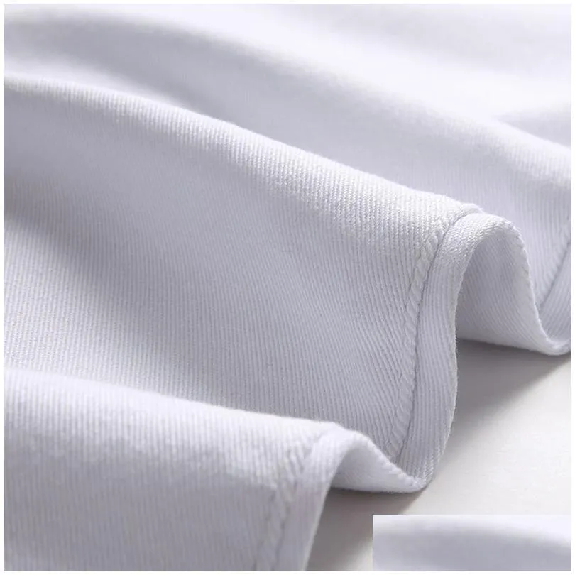 Men`S Tracksuits Stitching Color Mens Two Pieces Sets Autumn Tracksuits White/Black Denim Jacket Add Skinny Stretch Jeans 2Pcs-Set Co Dhqlm