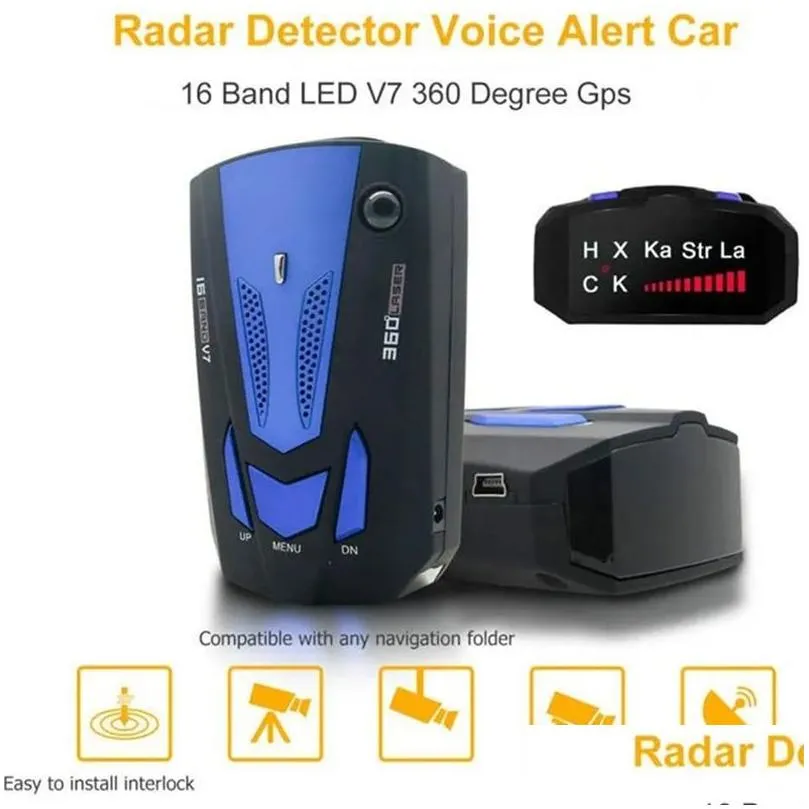 Car Laser Detectors Led Display Detector Tool Speed Voice 16 Band 360 Degree Gps Detectors With Russia English Drop Delivery Automobil Dhc6E