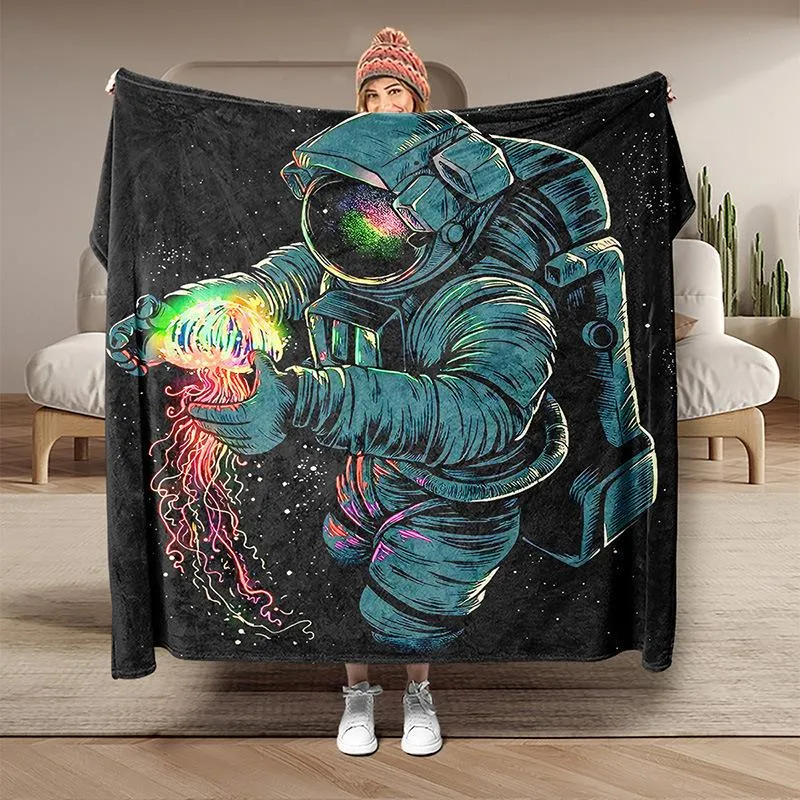 planet cartoon flannel blanket astronaut digital printed nap blanket for children adult air conditioning sofa cover blanket