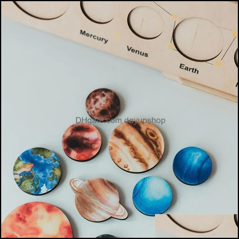 Wooden Solar System Puzzle Kids Board Game For Children Boys Girls Gifts Educational Learning 8 Planets Wood Drop Delivery Dhuyt