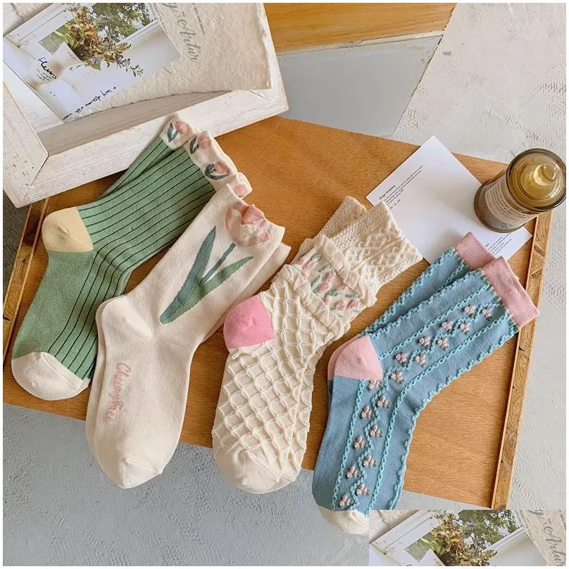 Socks & Hosiery Socks  Tip Versatile Womens Cotton Medium Long Tube Drop Delivery Apparel Underwear Women`S Underwear Dhxqr