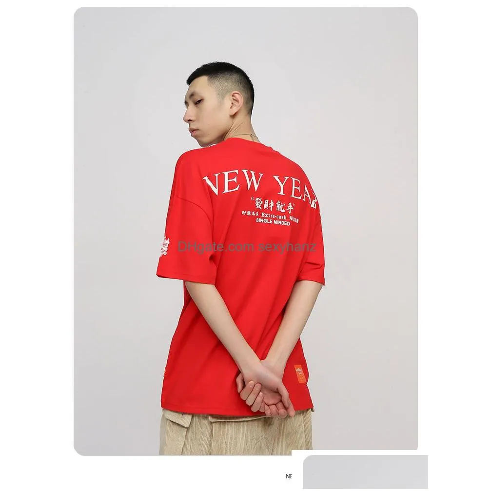 chinese style short sleeve t-shirt mens printing fashion loose hip hop couple tops