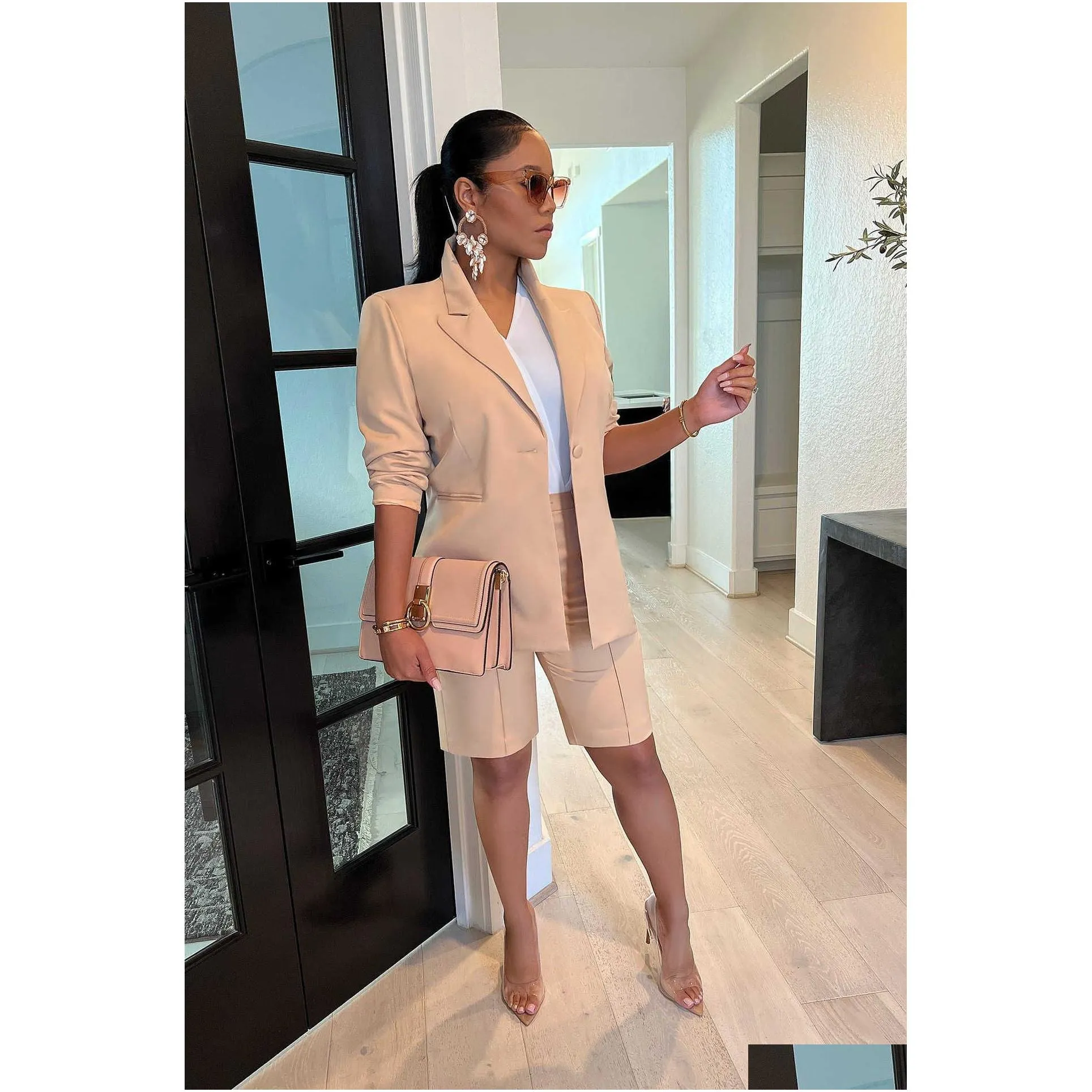 Women`S Tracksuits Womens Tracksuits Solid Color Business Suit For Jacket Shorts Two-Piece Spring And Summer Casual Women Clothing Se Dhcn1