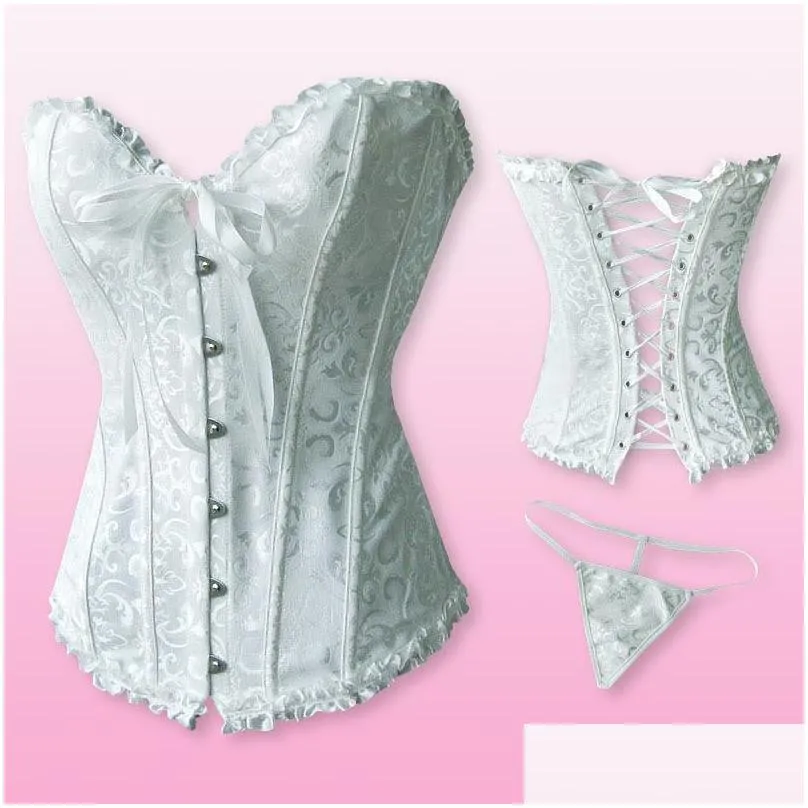 Bustiers & Corsets Gothic Embroidered Brocade Corset Body Lift Shaper Bustier Bone Lace Up Steampunk Y Corselet Strapless Overbust Sl Dhanz