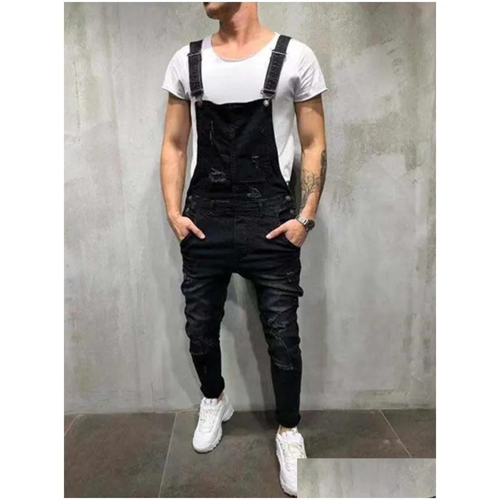 Men`S Jeans Mens Ripped Jeans Jumpsuits High Street Died Denim Bib Overalls For Male Suspender Pants Hip Hop Casual Drop Delivery App Dhhsv