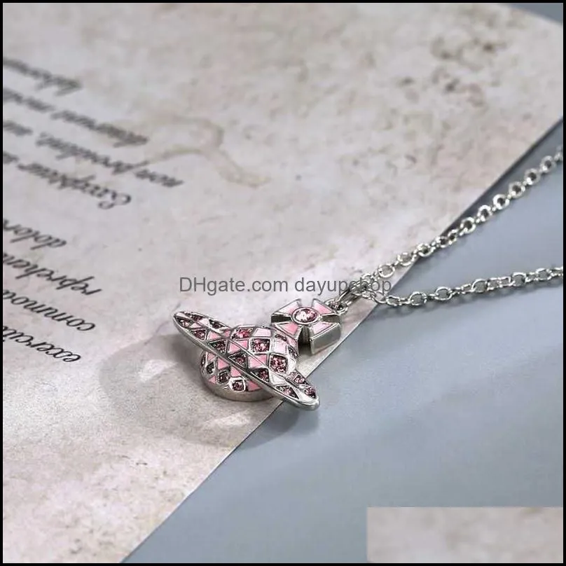 Pendant Necklaces Empress Dowager Xi Weian New Pink Diamond Resin Baked Paint Necklace Fashion Drop Delivery Dhamy