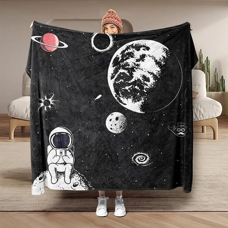 planet cartoon flannel blanket astronaut digital printed nap blanket for children adult air conditioning sofa cover blanket