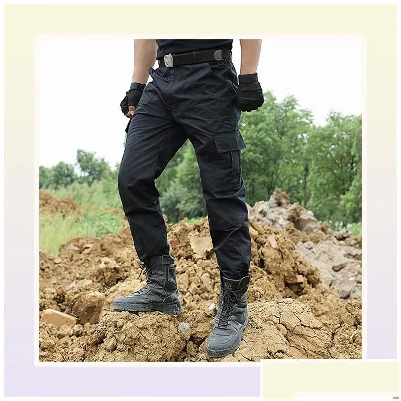 Men`S Pants Black Cargo Pant Men Style Tactical Pants Casual Pantalones Thin Working Army Security Trouser Overalls7946265 Drop Deliv Dhuo3