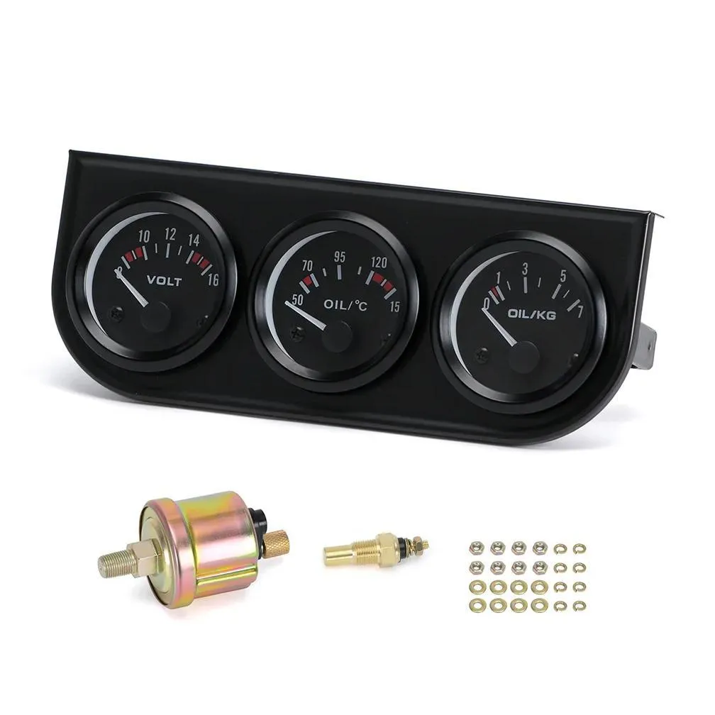 Oil Pressure Gauge 52Mm Triple Kit Oil Pressure Gauge Water Temp Or Volt Meter With Sensor 3In1 Car Pqy-Tag01/02/03 Drop Delivery Auto Otglq