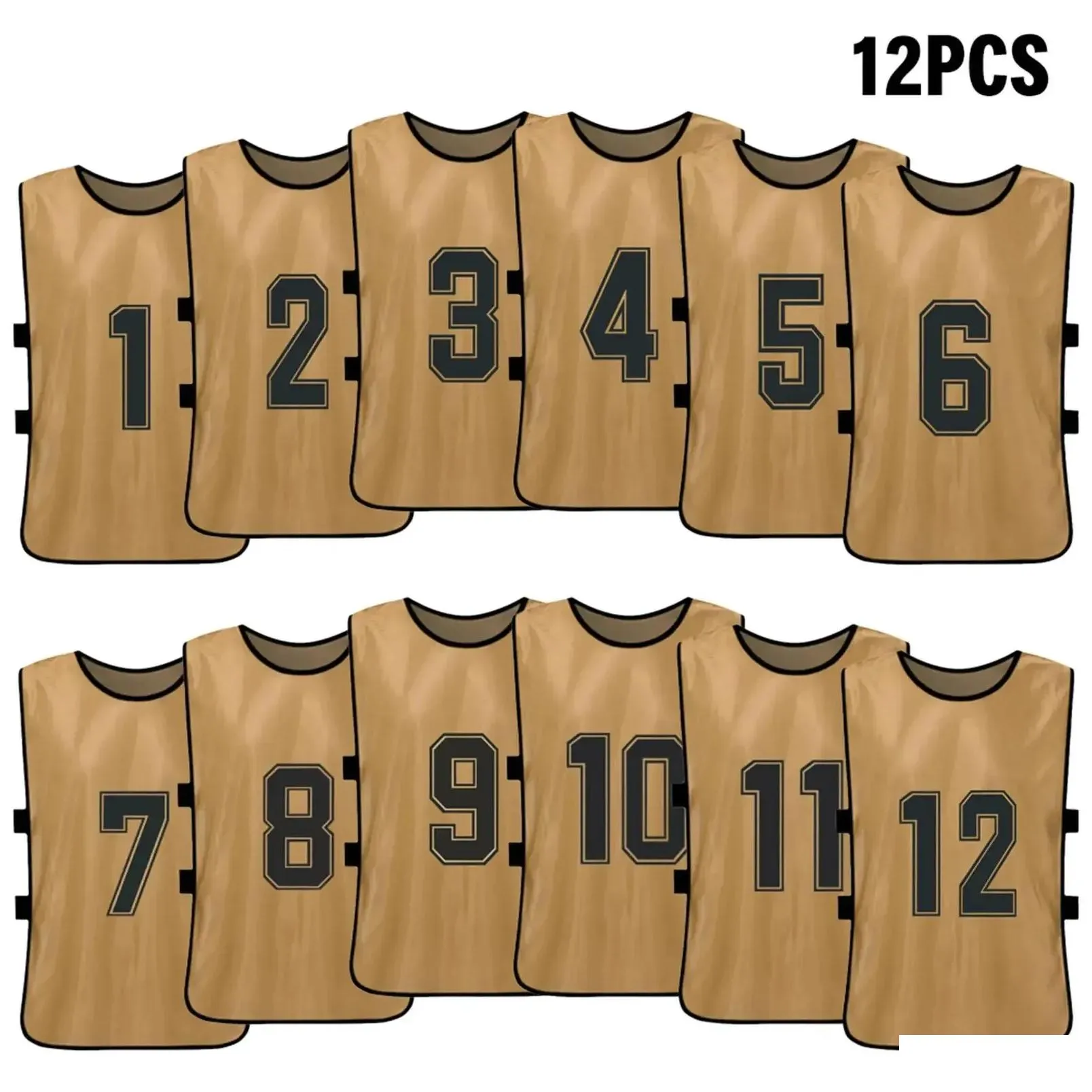 Balls 6/12 Pcs Adts Soccer Pinnies Quick Drying Football Team Jerseys Sports Training Numbered Bibs Practice Vest Drop Delivery Dhdak