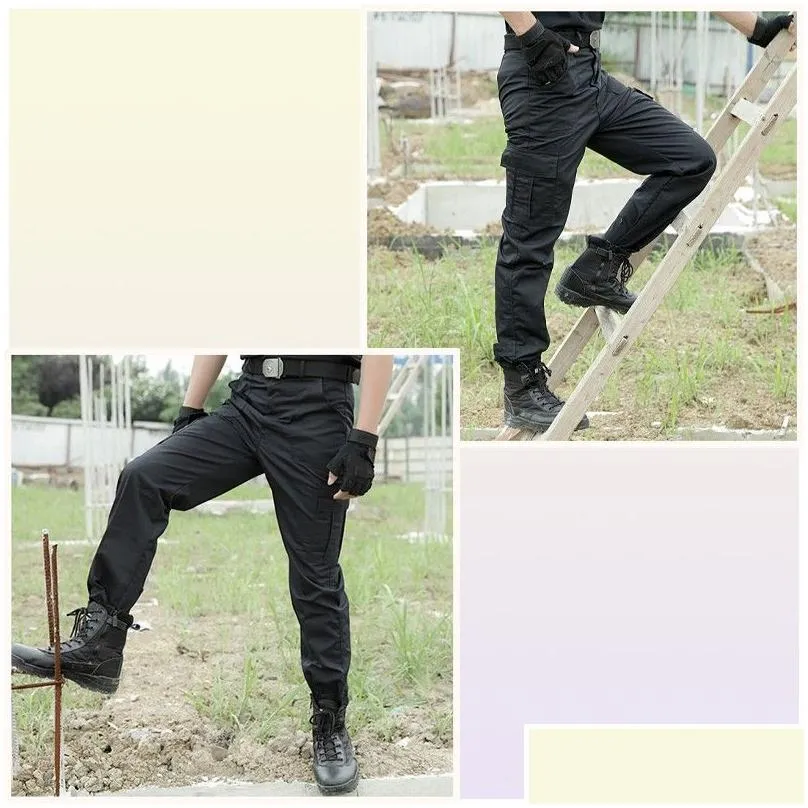 Men`S Pants Black Cargo Pant Men Style Tactical Pants Casual Pantalones Thin Working Army Security Trouser Overalls7946265 Drop Deliv Dhuo3