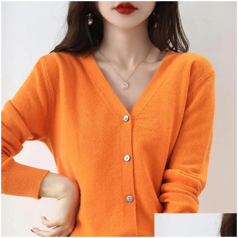 Women`S Sweaters Cashmere Women Cardigan V-Neck Sweater Spring Autumn Winter Female Long Sleeve Wool Knitted Solid Soft Drop Delivery Dhpld