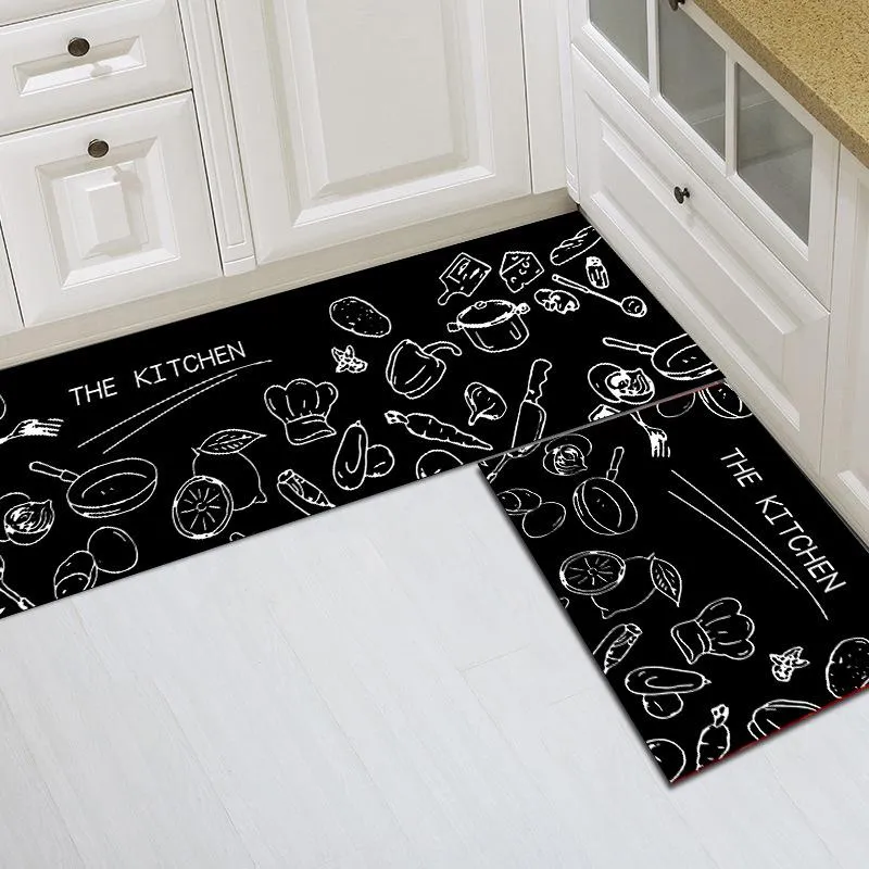 large kitchen carpet printing washable and dirt-resistant floor mat household plaid crystal velvet floor mat