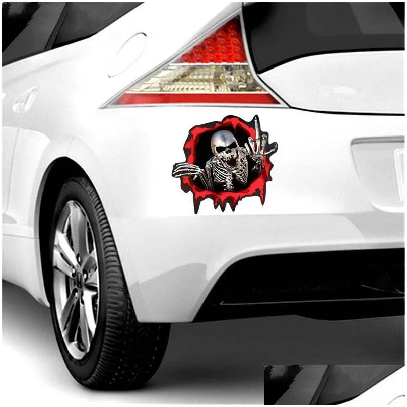 Car Stickers 3D Car Sticker Metal Skeleton Skl Hole Funny Cool Stickers Mobile Decals Styling Motorcycle Ers Drop Delivery Automobiles Dhcsa