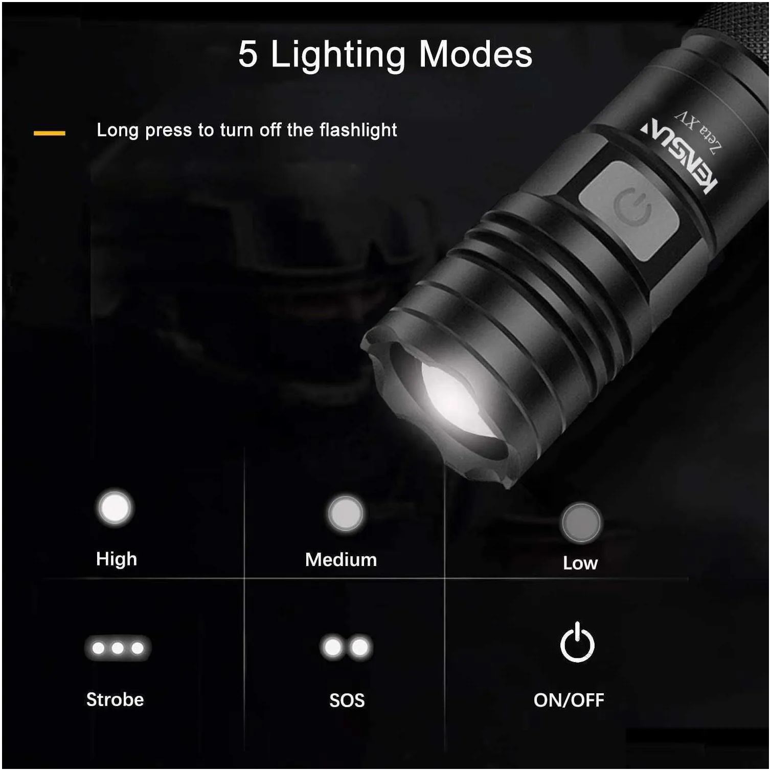 Flashlights Torches Powerf Led Mini Flashlight Waterproof 5 Modes Zoomable Bright Torch Usb Hand Lantern Xm L2 Wick Torchlight Rechar Dhlsw