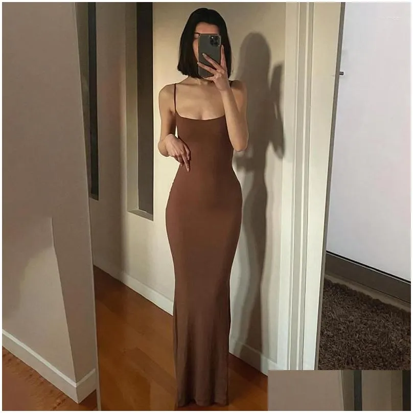 Basic & Casual Dresses Casual Dresses Sleeveless Cotton Loose Long Pencil Jumper Evening Dress Women Summer Bodycon Elegant Party Clu Dhwmp