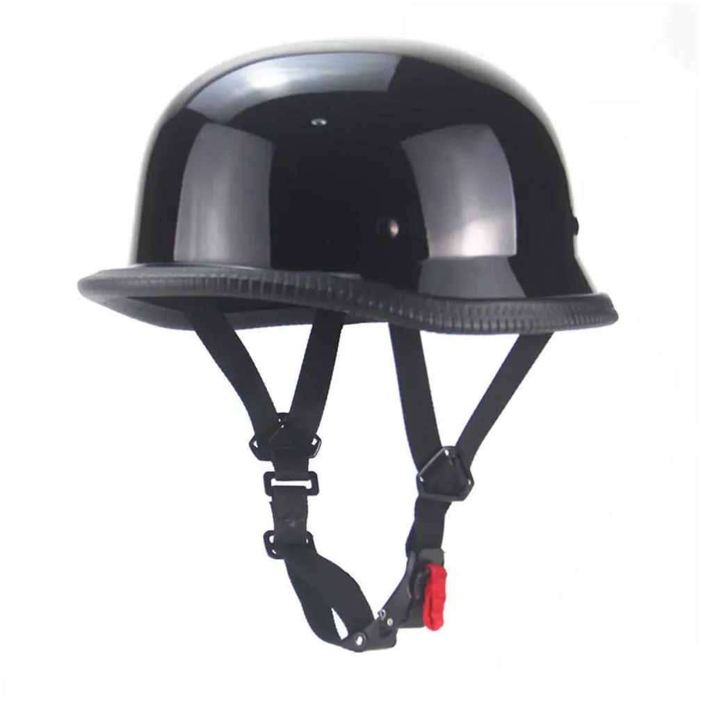 Cycling Helmets 1X M/L/Xl Vintage Motorcyc Cruiser Helmet Half Face German Bright Black Car-Styling Dot L221014 Drop Delivery Dh13K