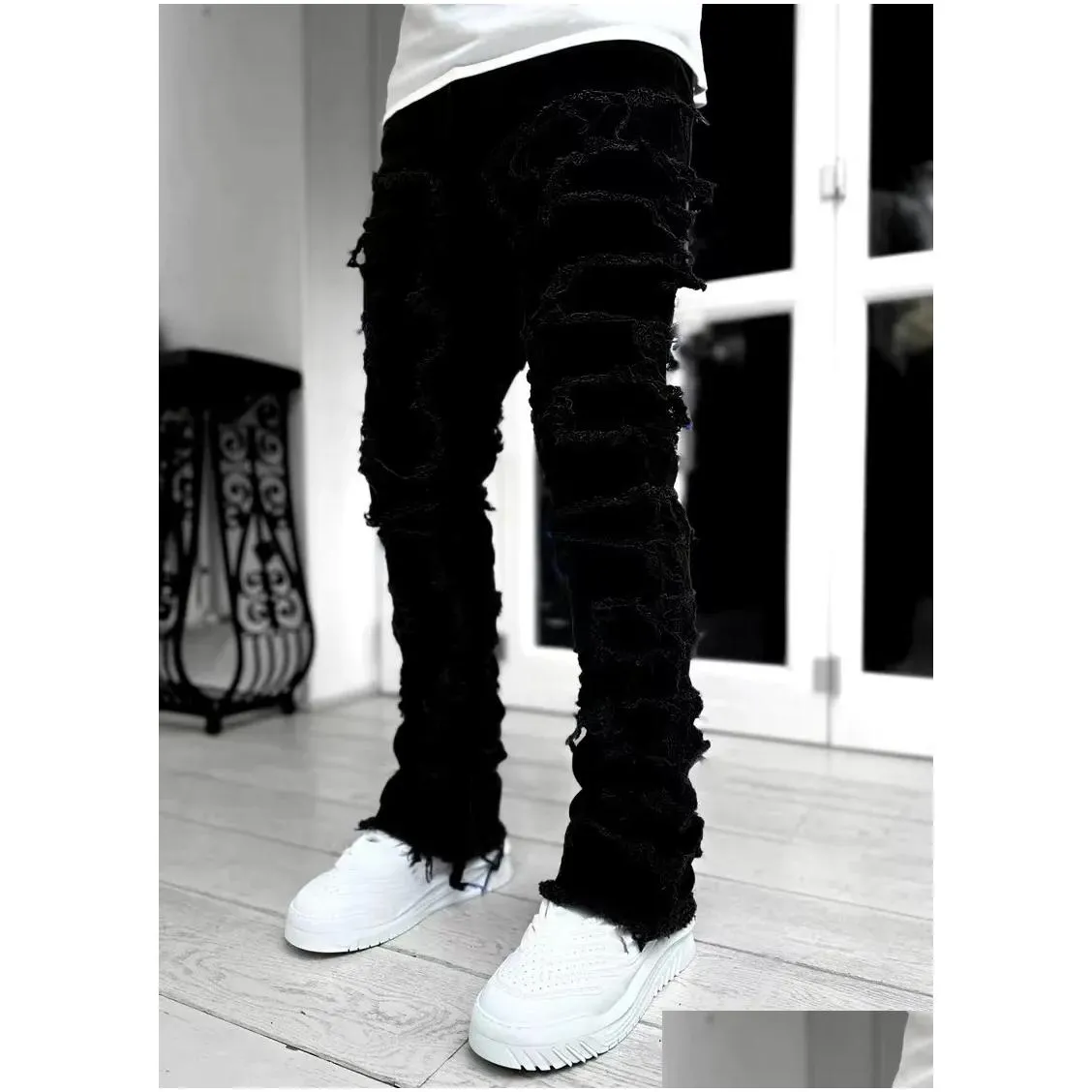 Men`S Jeans 2023Aaadd Mens Torn Pants Jeans Designers Jean Hombre Trousers Men Embroidery Work Ripped For Tren Motorcycle Pant Drop D Dhugu