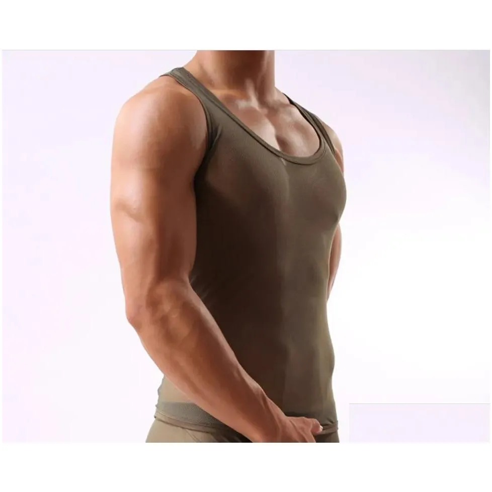 Men`S Tank Tops Mens Tank Tops Y Mesh Hole Net Transparent Underwear Undershirts Vest Just Top Drop Delivery Apparel Underwear Men`S Dhwbd