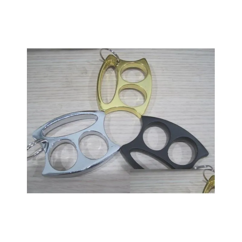 Brass Knuckles New Gold Black And Sier Key Cute Chain Ring Small Face Two Fingers Knuckles Drop Delivery Sports Outdoors Fitness Suppl Dhp7I