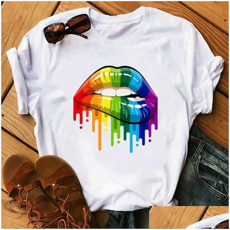 Women`S T-Shirt Plus Size 3Xl 4Xl Women Tops Fashion T-Shirt Short Sleeve Loose Lips Print Clothing 19 Drop Delivery Apparel Women`S C Dhjfb