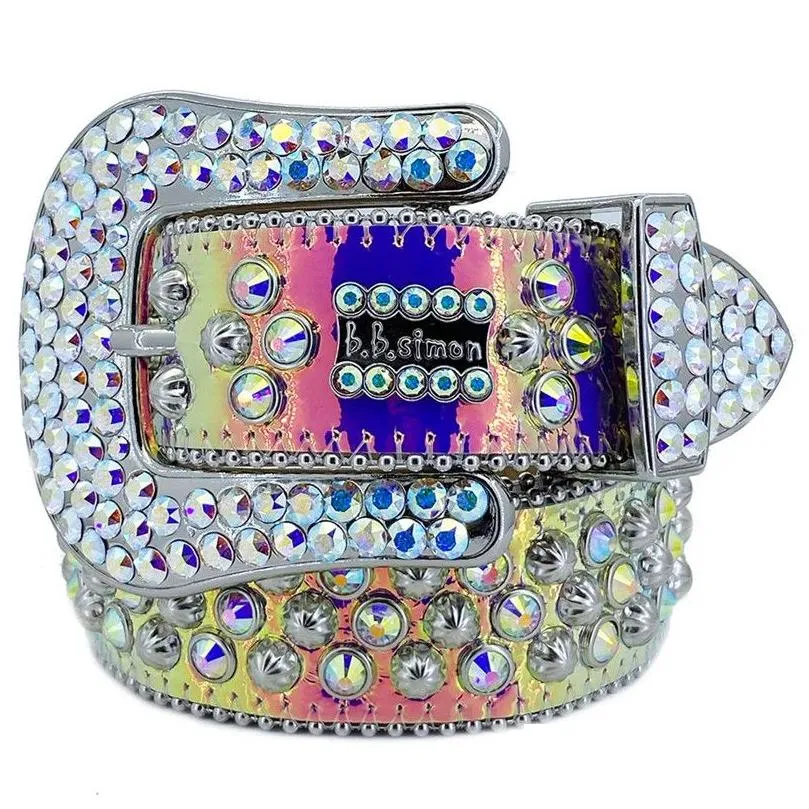 men women bb simon belt luxury designer belt retro needle buckle belts 20 color crystal diamond