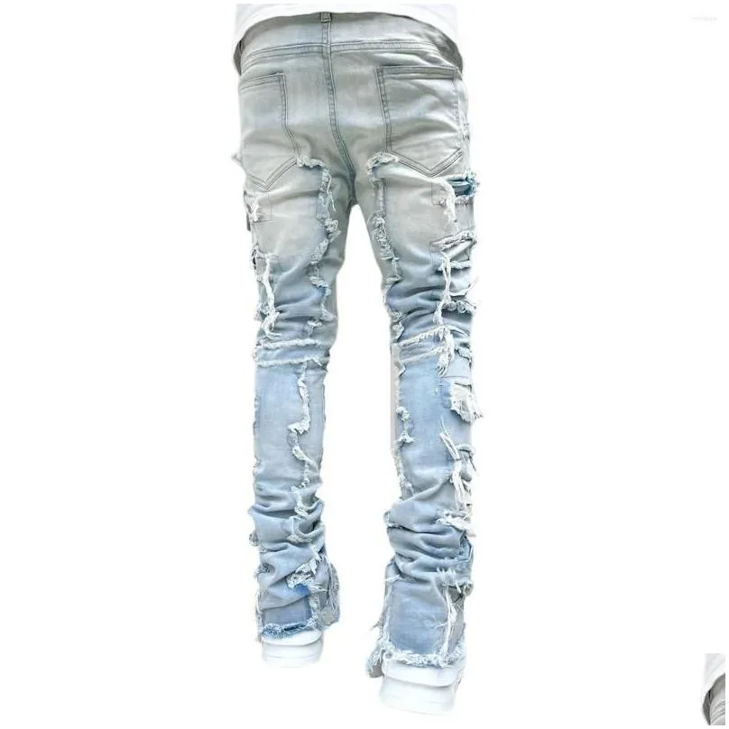 Men`S Jeans Mens Jeans Regar Fit Stacked Died Destroyed Straight Denim Pants Streetwear Clothes Casual Jean Drop Delivery Apparel Men Dhtus