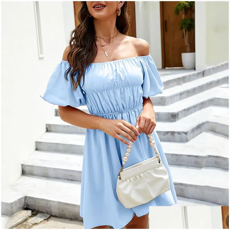 Basic & Casual Dresses Tube Top Backless Puff Sleeves Nightclub Mini Dress Solid Color Cascading Ruffles A-Line Skirt Ladies Elegant Dhncb