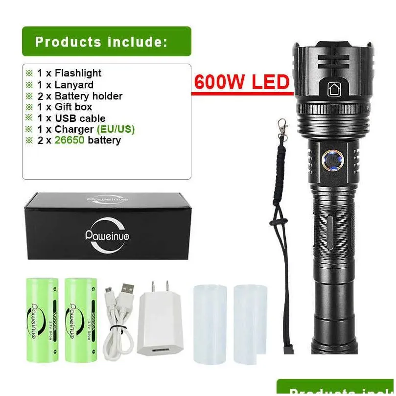Flashlights Torches Super Bright Rechargeable Flashlight 60W High Power Led X90 Powerf Torch Usb Tactical Lantern Zoom Lighting Drop Dhsaw