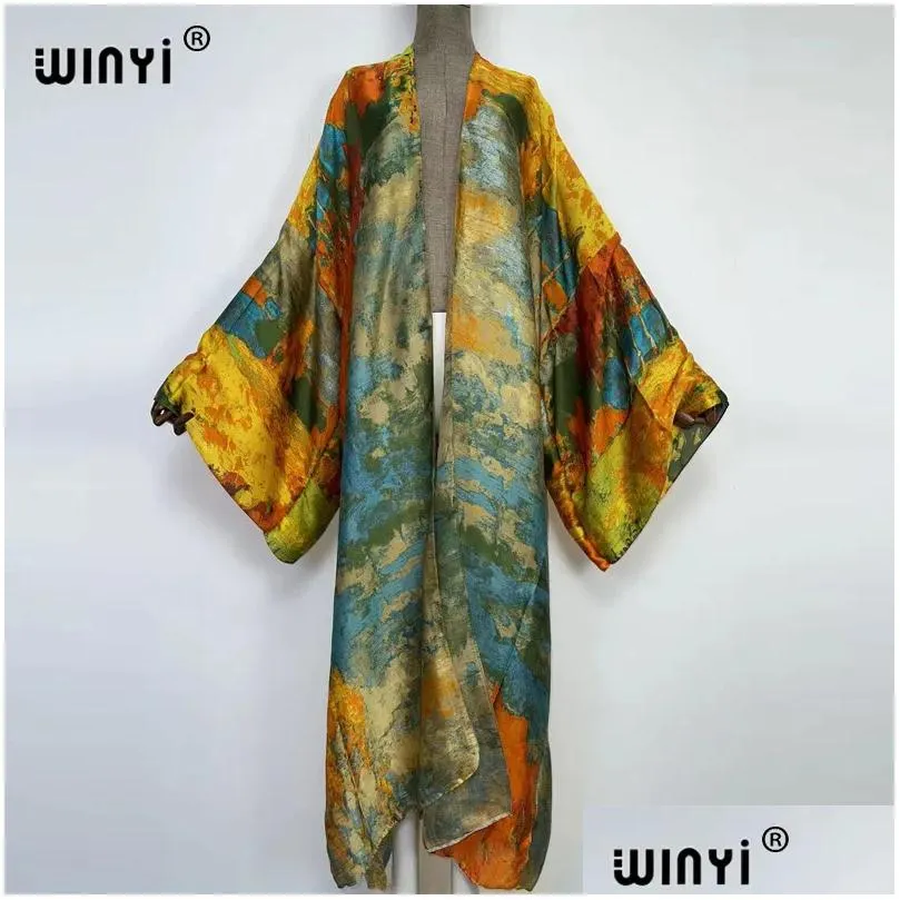 Basic & Casual Dresses Casual Dresses Winyi Summer Women Cardigan Stitch Cocktail Cy Boho Maxi African Holiday Batwing Sleeve Silk Fe Dhfga