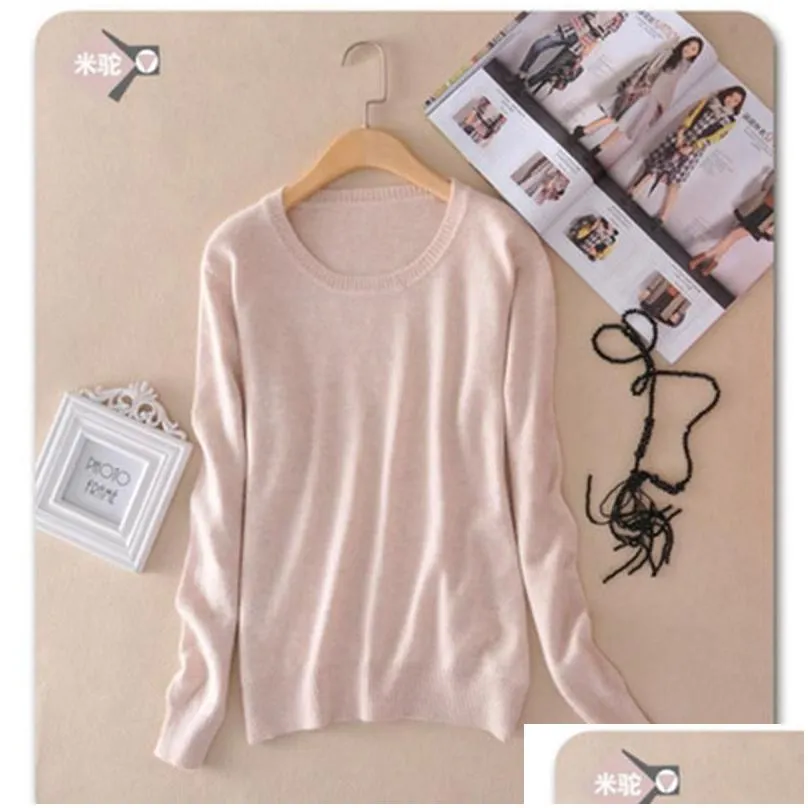 Women`S Sweaters Cashmere Wool Sweater Women Solid O-Neck Long Sleeve Knitted Jumpers Spring Autumn Tops Plover Drop Delivery Apparel Dhqp1
