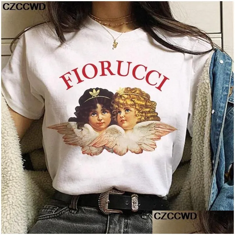 Women`S T-Shirt Cute Angel Baby Korean T Shirt T-Shirts Clothing Women Oversized Fiorucci Letter Print Fun Harajuku O-Neck Loose Tops Dhous