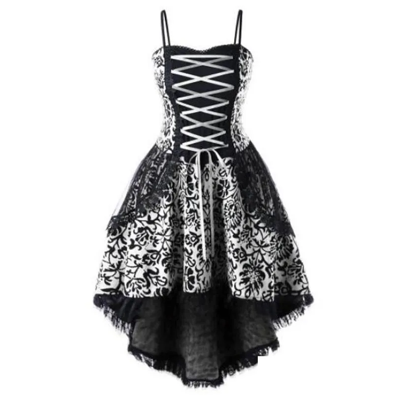 Basic & Casual Dresses Casual Dresses Victorian Gothic Vintage Dress Women Plus Size Lace Up Corset High Low Cosplay Costume Medieval Dhkwi