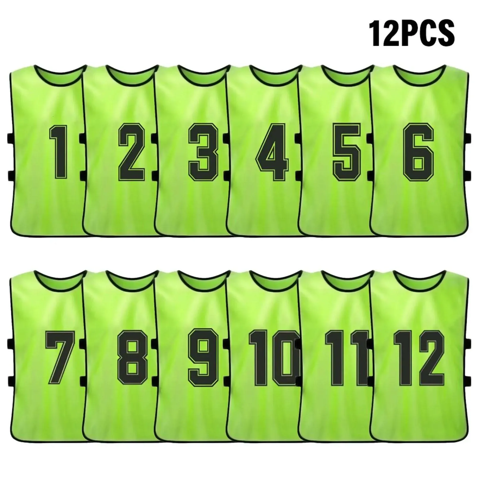 Balls 6/12 Pcs Adts Soccer Pinnies Quick Drying Football Team Jerseys Sports Training Numbered Bibs Practice Vest Drop Delivery Dhdak