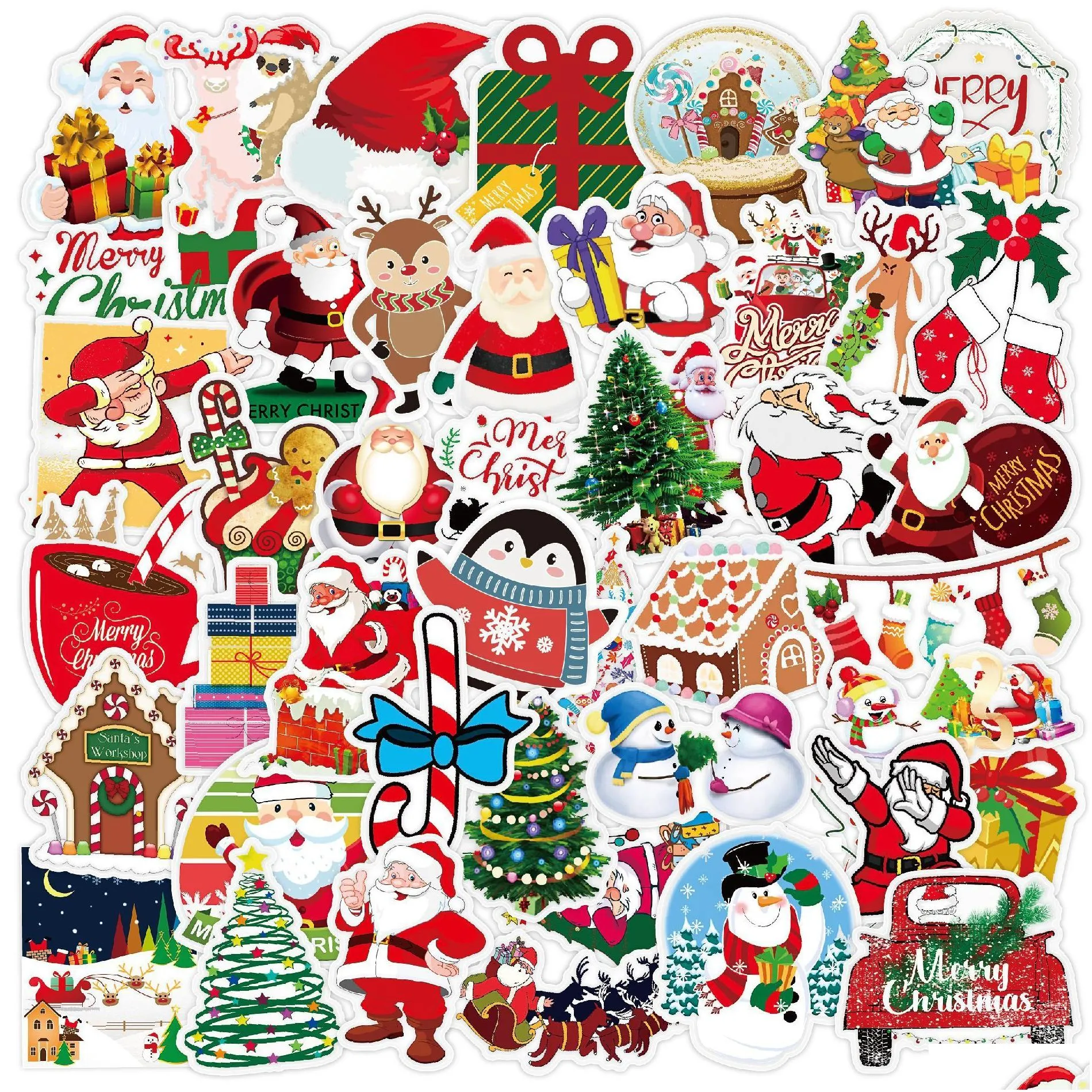 Car Stickers 50Pcs/Lot Christmas Holiday Diy Stickers Posters Iti Skateboard Snowboard Laptop Lage Motorcycle Bike Home Decal Gifts Fo Dhzmz