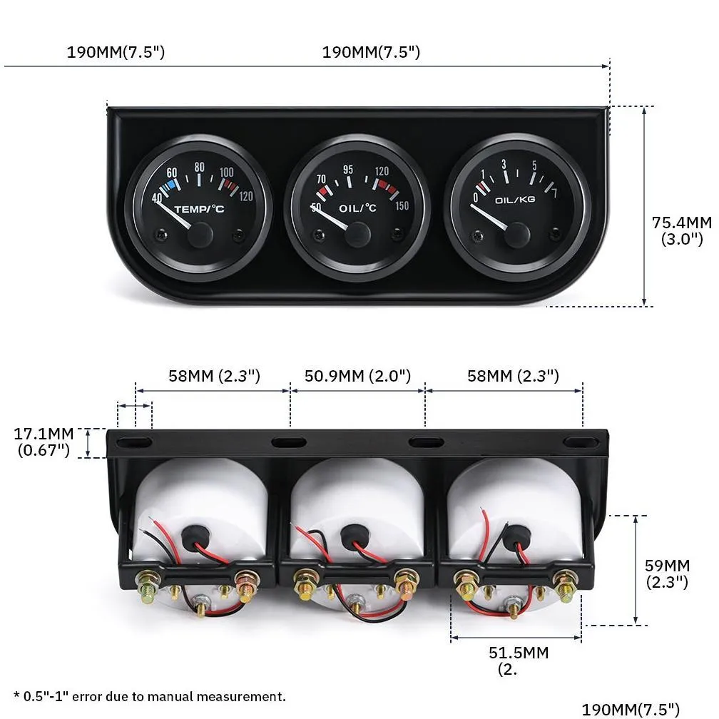 Oil Pressure Gauge 52Mm Triple Kit Oil Pressure Gauge Water Temp Or Volt Meter With Sensor 3In1 Car Pqy-Tag01/02/03 Drop Delivery Auto Otglq